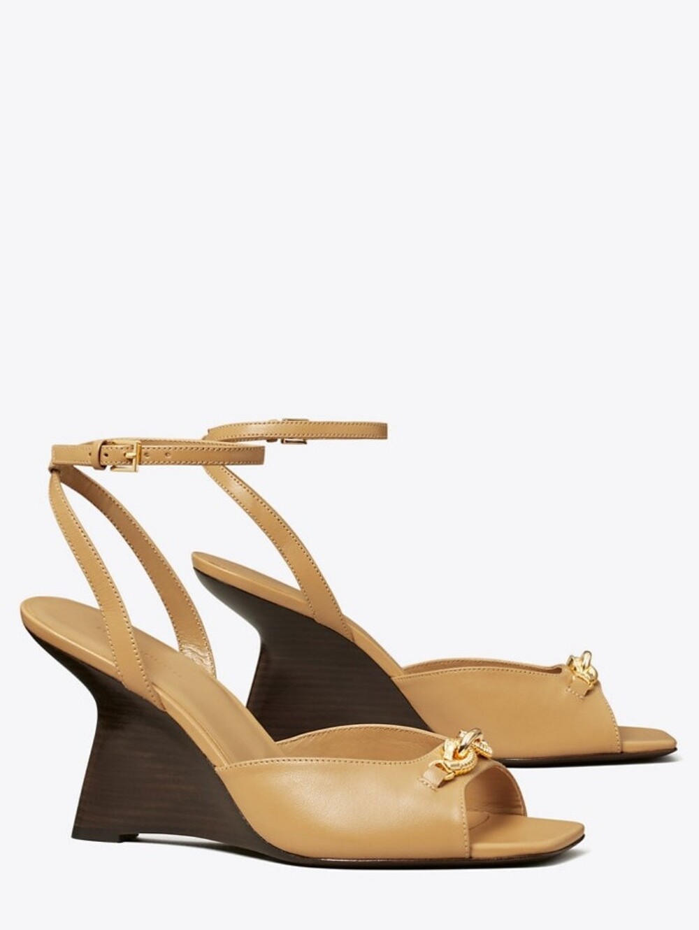 Tory Burch Jessa Wedge Sandel Horsebit Ginger Shortbread Leather Ankle Strap